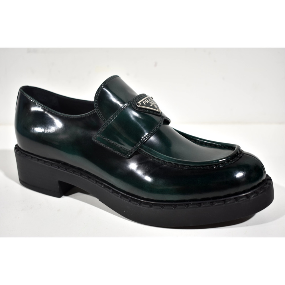 Prada Spazzolato Fume Logo Bosco Green Platform Loafer Creeper Slip On Flat 40.5 - Picture 5 of 12